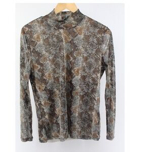Tribal Sheer Knit Snakeskin Print Mock Neck Top – Women's Large
